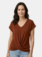 Womens Comfortable Cotton Blend Top | Stylish V-Neck Twist-Front Going Out Top 4