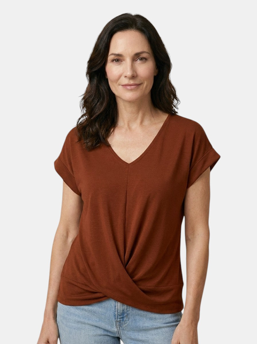 Womens Comfortable Cotton Blend Top | Stylish V-Neck Twist-Front Going Out Top 4