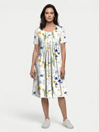 Vestido midi de algodón con estampado floral para mujer | Estilo veraniego ligero en línea A