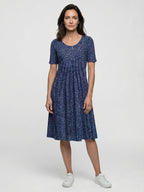 Vestido midi de algodón con estampado floral para mujer | Estilo veraniego ligero en línea A