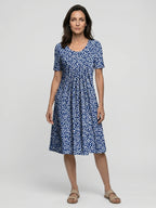 Vestido midi de algodón con estampado floral para mujer | Estilo veraniego ligero en línea A
