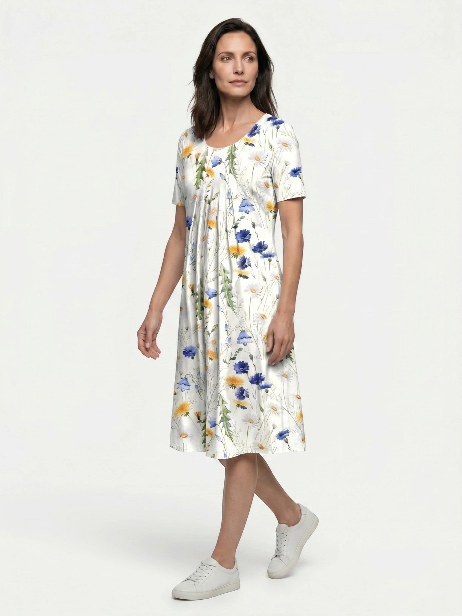 Abito midi da donna in cotone con stampa floreale | Stile estivo leggero a linea ad A