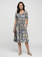 Vestido midi de algodón con estampado floral para mujer | Estilo veraniego ligero en línea A