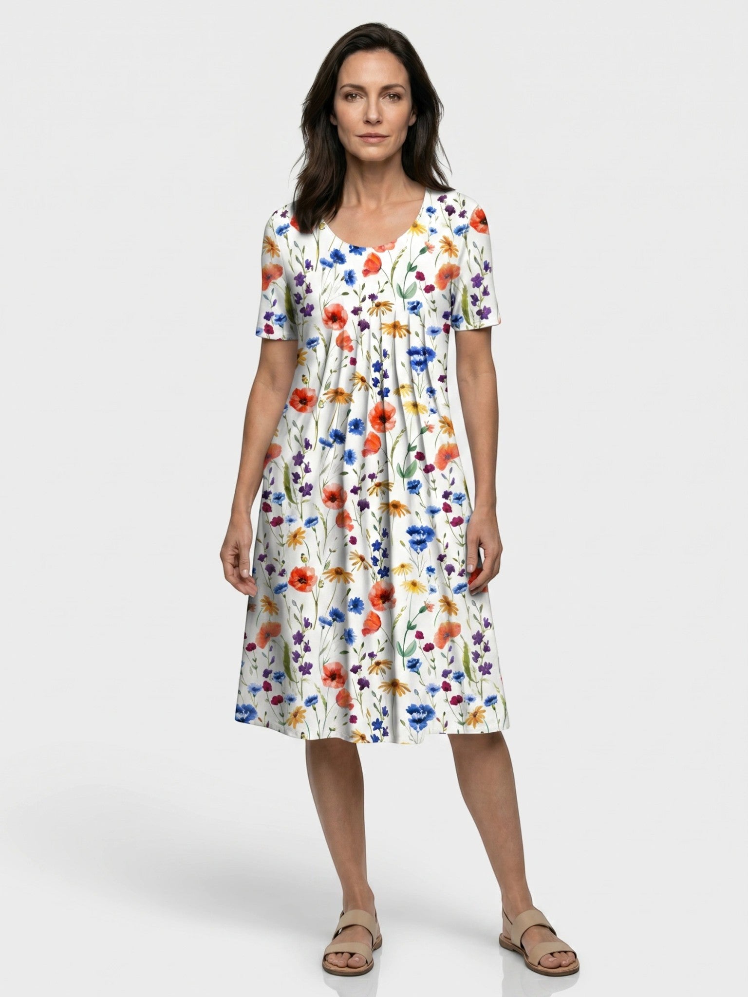 Abito midi da donna in cotone con stampa floreale | Stile estivo leggero a linea ad A