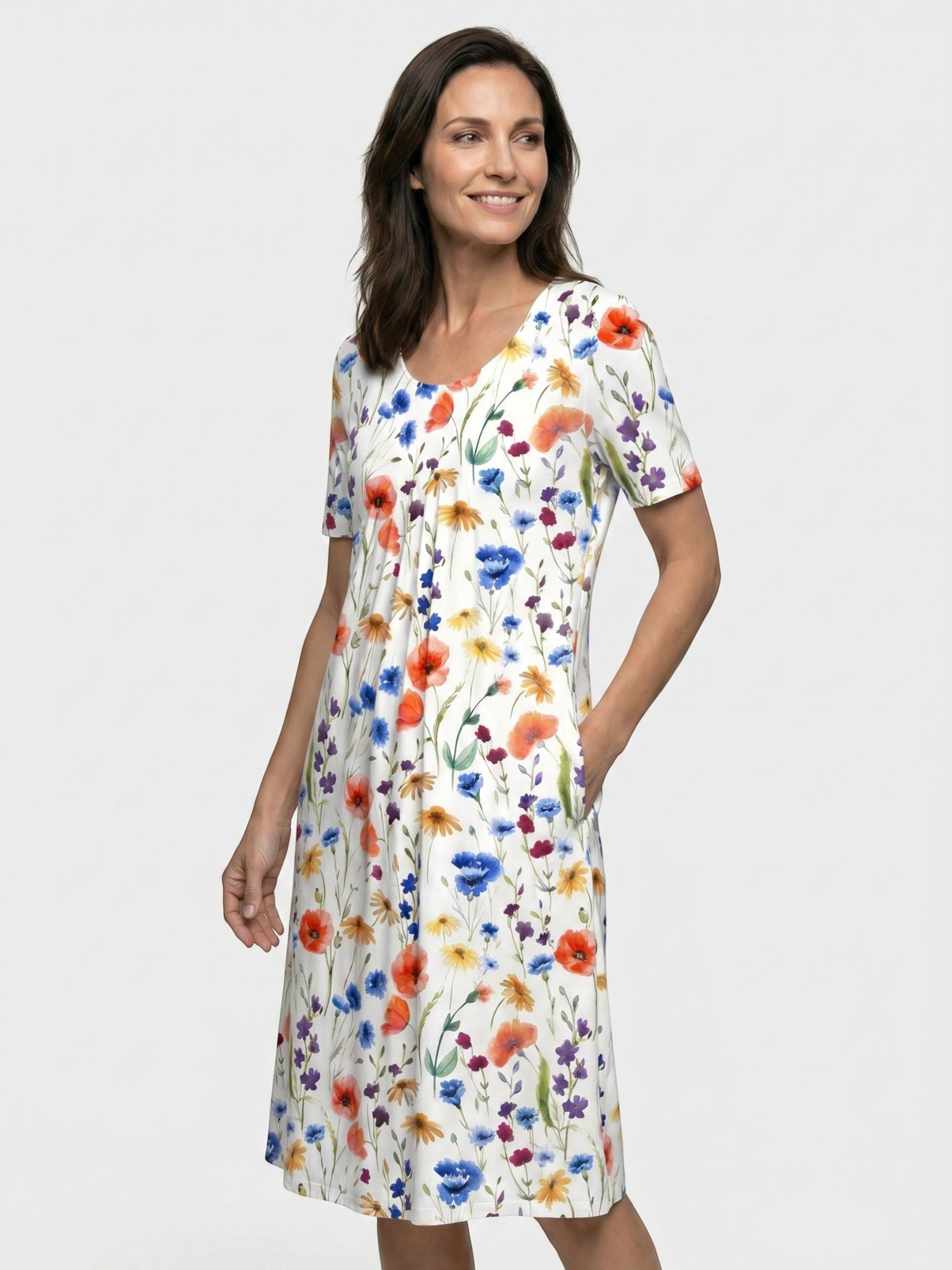 Abito midi da donna in cotone con stampa floreale | Stile estivo leggero a linea ad A