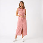Vestido maxi de mezclilla para mujer | Vestido de verano sin mangas y con estilo, con abertura frontal