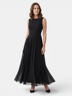 Women's Draped Fabric Midi Dress | Fitted Bodice Pleated Skirt