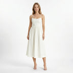 Womens Elegant A-Line Midi Dress | Structured Bodice with Slim Straps 9
