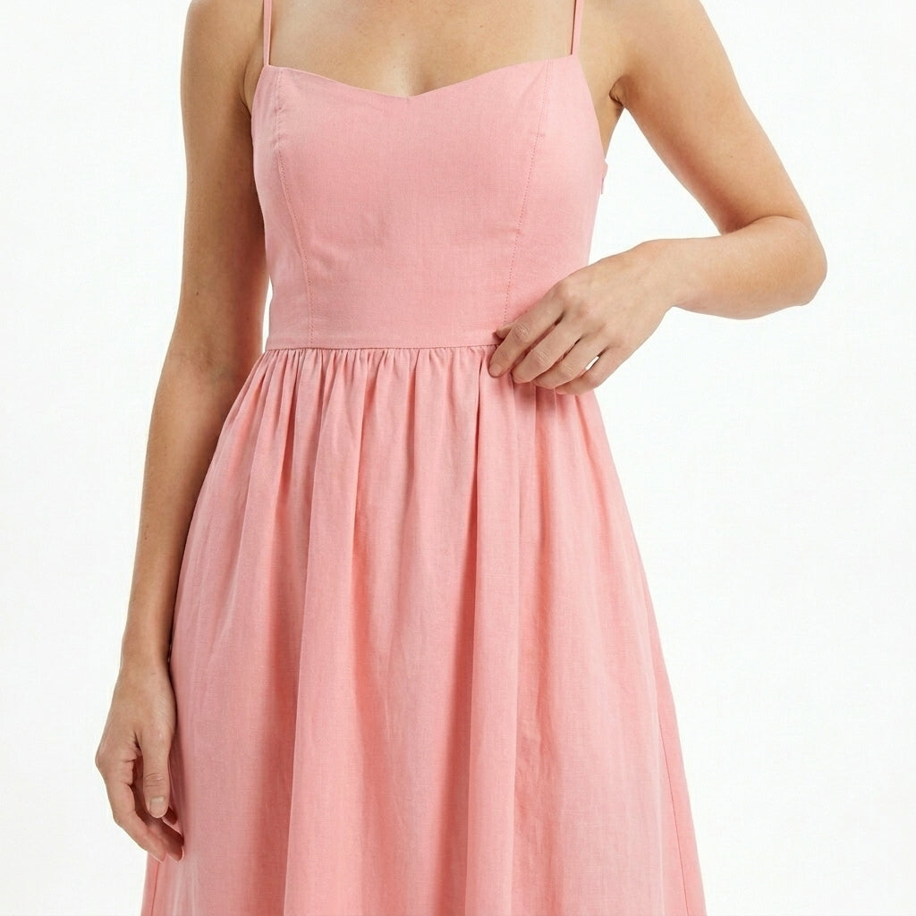 Women's Elegant A-Line Midi Dress | Structured Bodice with Slim Straps