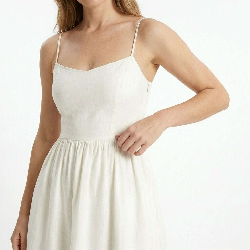 Women's Elegant A-Line Midi Dress | Structured Bodice with Slim Straps