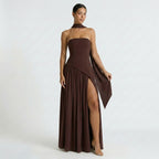 Robe longue asymétrique élégante pour femmes | Robe de soirée sans bretelles stylée