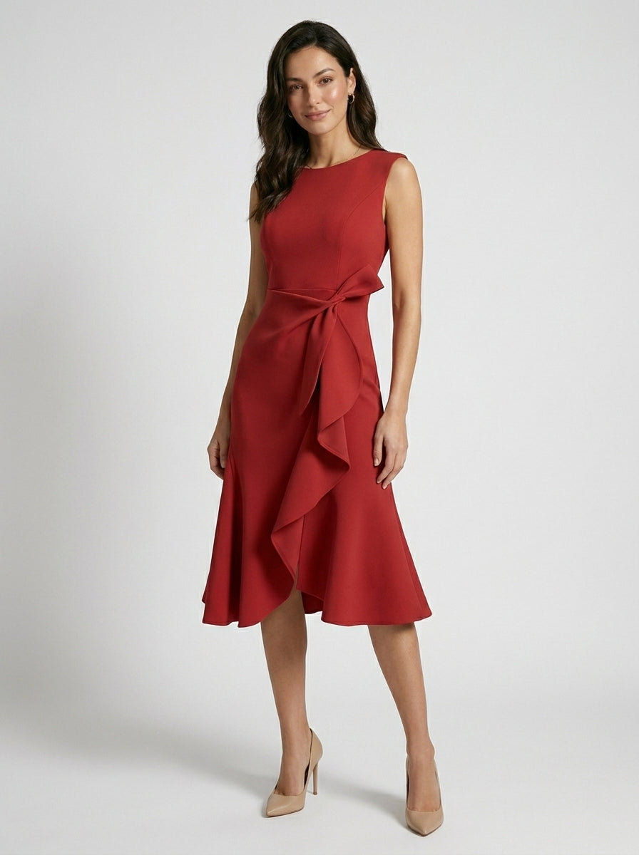 Robe midi asymétrique élégante pour femme | Tenue de soirée cocktail chic sans manches