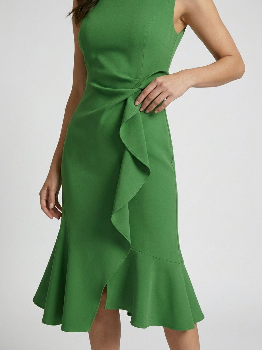 Robe midi asymétrique élégante pour femme | Tenue de soirée cocktail chic sans manches