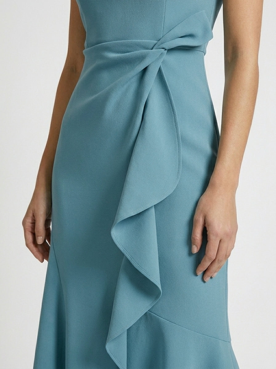 Robe midi asymétrique élégante pour femme | Tenue de soirée cocktail chic sans manches