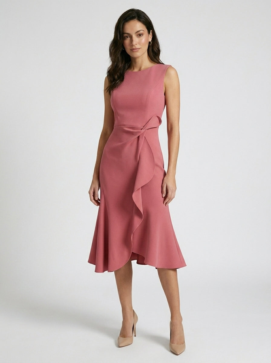 Robe midi asymétrique élégante pour femme | Tenue de soirée cocktail chic sans manches