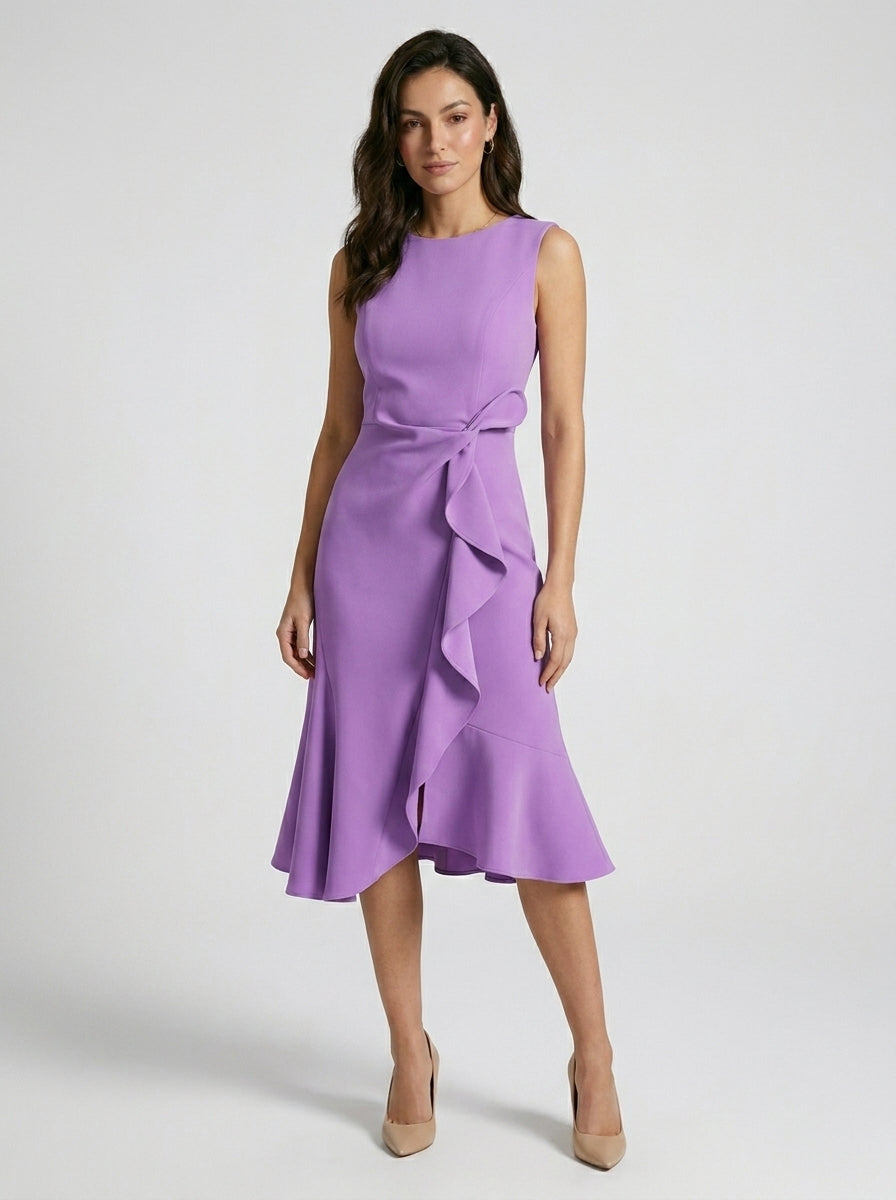 Robe midi asymétrique élégante pour femme | Tenue de soirée cocktail chic sans manches