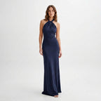 Vestido largo ajustado elegante para mujer | Vestido formal con cuello halter y espalda descubierta