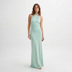 Vestido largo ajustado elegante para mujer | Vestido formal con cuello halter y espalda descubierta