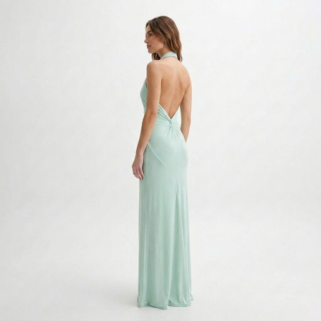 Womens Elegant Bodycon Maxi Dress | Halter Neck Open Back Formal Gown 5