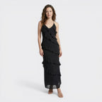 Womens Elegant Chiffon Maxi Dress | Halter Neck Tiered Ruffle Summer Gown 7