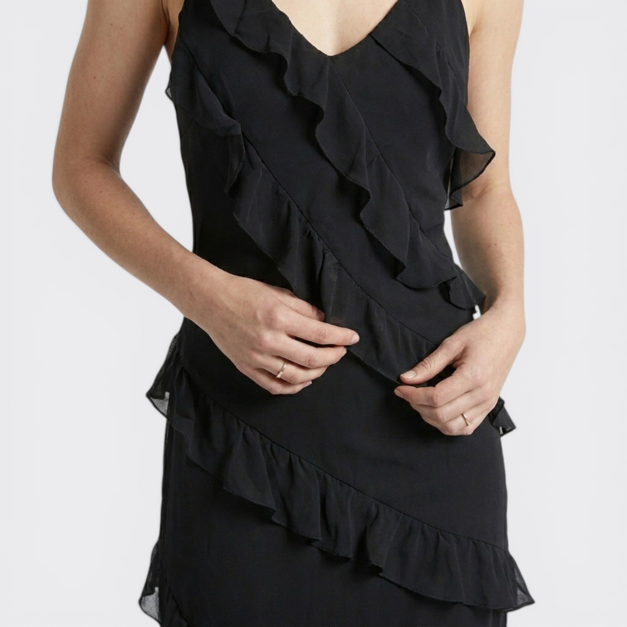 Womens Elegant Chiffon Maxi Dress | Halter Neck Tiered Ruffle Summer Gown 8