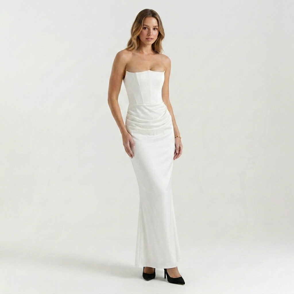 Abito lungo elegante a colonna da donna | Abito da sera formale senza spalline senza tempo