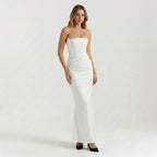 Robe longue colonne élégante pour femmes | Robe de soirée formelle intemporelle sans bretelles