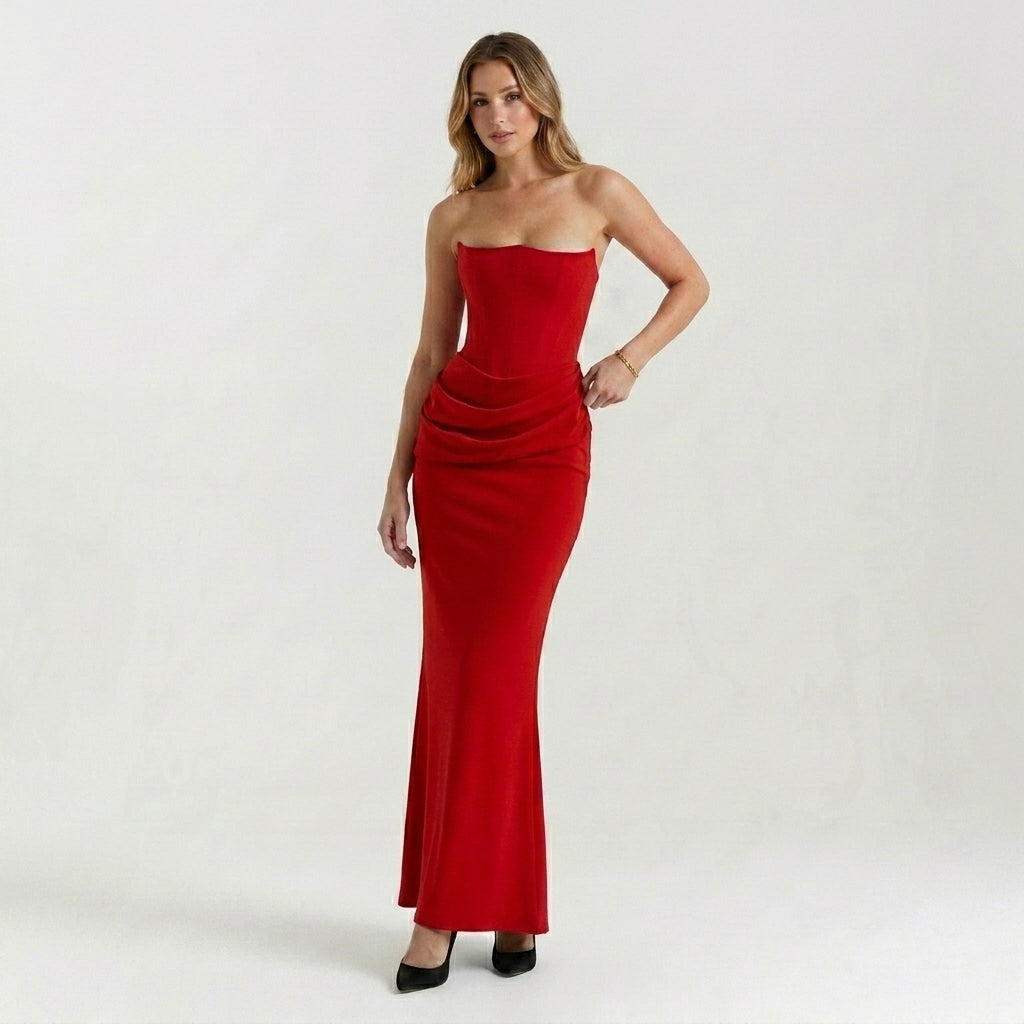 Abito lungo elegante a colonna da donna | Abito da sera formale senza spalline senza tempo