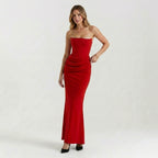 Robe longue colonne élégante pour femmes | Robe de soirée formelle intemporelle sans bretelles
