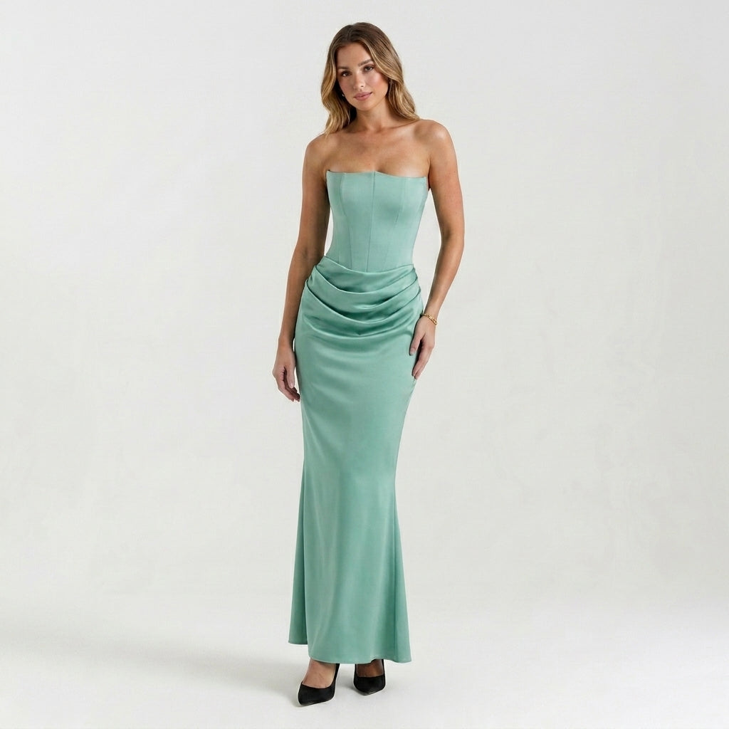 Abito lungo elegante a colonna da donna | Abito da sera formale senza spalline senza tempo