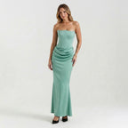 Robe longue colonne élégante pour femmes | Robe de soirée formelle intemporelle sans bretelles