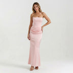 Robe longue colonne élégante pour femmes | Robe de soirée formelle intemporelle sans bretelles