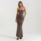 Robe longue colonne élégante pour femmes | Robe de soirée formelle intemporelle sans bretelles