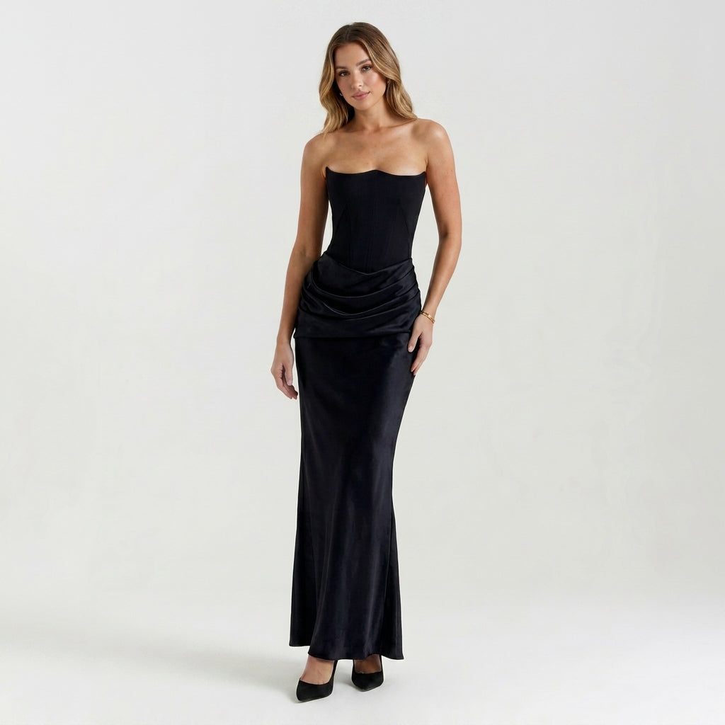 Abito lungo elegante a colonna da donna | Abito da sera formale senza spalline senza tempo