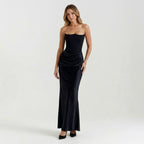 Robe longue colonne élégante pour femmes | Robe de soirée formelle intemporelle sans bretelles