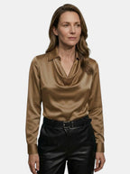 Women's Elegant Draped Cowl Neck Blouse | Relaxed Long Sleeve Top for All Seasons