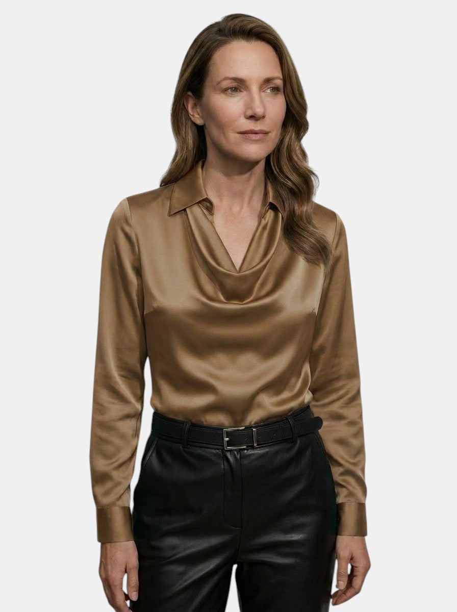 Blusa elegante da donna con scollo a drappeggio | Top a manica lunga comodo per tutte le stagioni