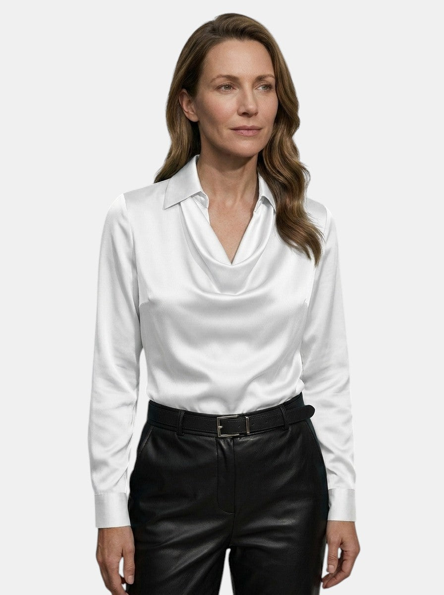 Blusa elegante da donna con scollo a drappeggio | Top a manica lunga comodo per tutte le stagioni