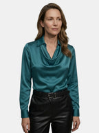Women's Elegant Draped Cowl Neck Blouse | Relaxed Long Sleeve Top for All Seasons