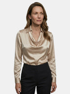 Women's Elegant Draped Cowl Neck Blouse | Relaxed Long Sleeve Top for All Seasons