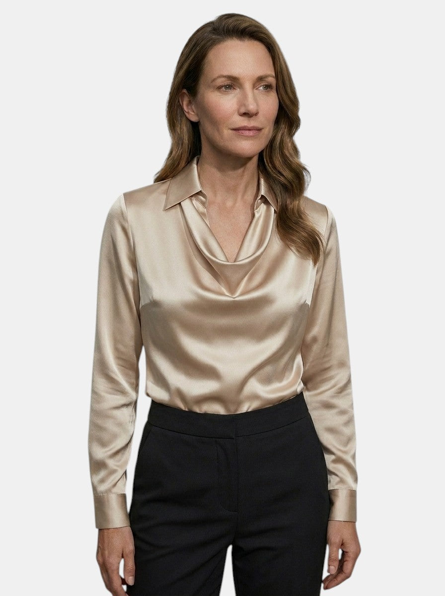 Blusa elegante da donna con scollo a drappeggio | Top a manica lunga comodo per tutte le stagioni