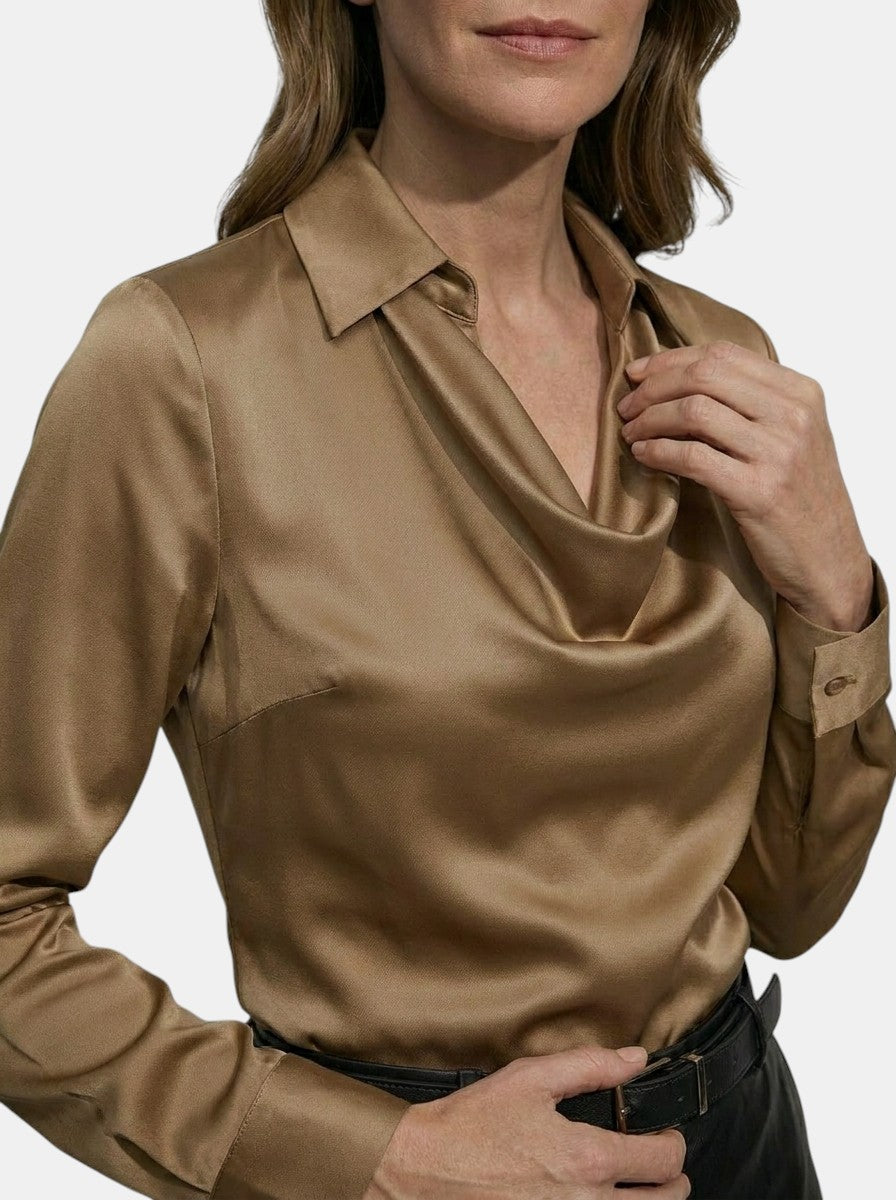 Blusa elegante da donna con scollo a drappeggio | Top a manica lunga comodo per tutte le stagioni