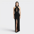 Vestido largo elegante de mujer con cuello halter | Vestido formal ajustado sin espalda