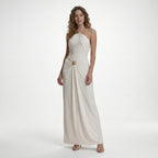 Vestido largo elegante de mujer con cuello halter | Vestido de invitada para boda de verano sin espalda