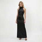 Vestido largo elegante de mujer con cuello alto halter | Vestido de noche formal sin espalda
