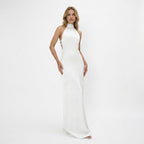 Vestido largo elegante de mujer con cuello alto halter | Vestido de noche formal sin espalda