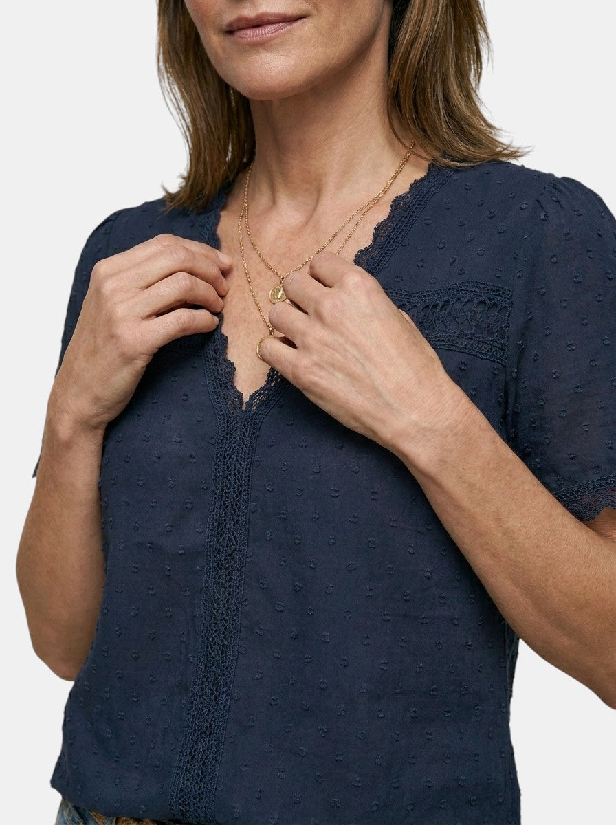 Blusa elegante da donna in pizzo | Top bianco a maniche lunghe con scollo a V per tutte le occasioni