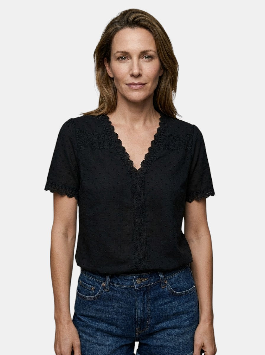 Blusa elegante da donna in pizzo | Top bianco a maniche lunghe con scollo a V per tutte le occasioni