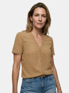 Women's Elegant Lace Blouse | White Long Sleeve V-Neck Top for All Occasions
