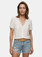 Women's Elegant Lace Blouse | White Long Sleeve V-Neck Top for All Occasions